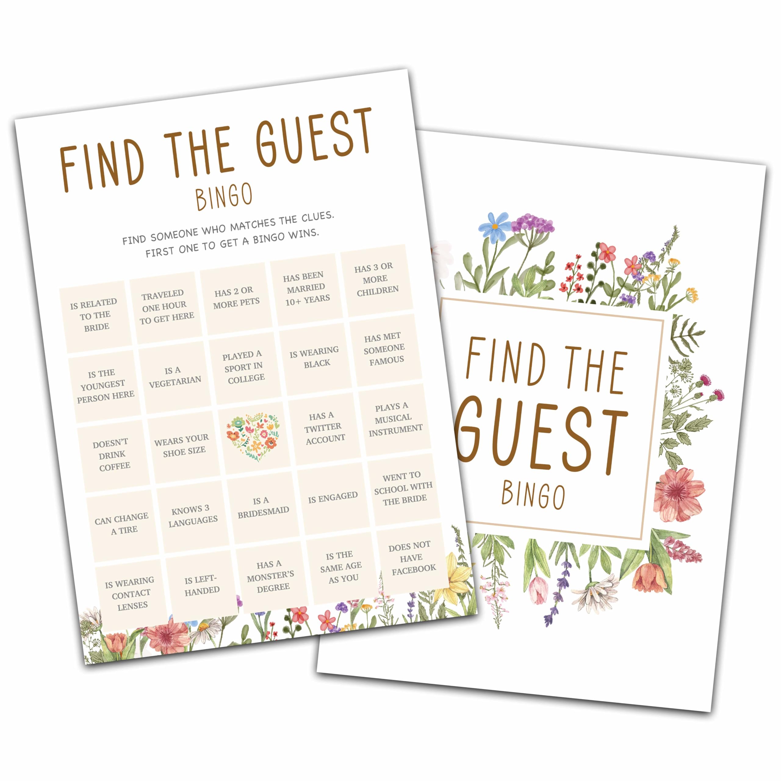 KFNER Wildflower Wedding Shower Games, Find The Guest Bingo Bridal Shower Games Cards, Spring Flowers Bachelorette Party Game Ideas, Engagement Party Supplies & Activity, Set of 30 Cards -A09