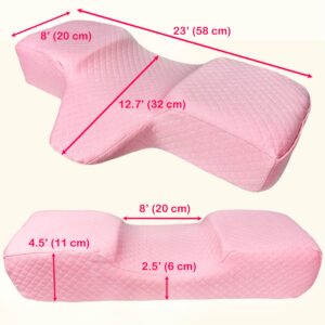 XOLLOZ | Lash Bed Mattress + Pillow (Pink) | Comfortable Mattress Topper - with Four Corner Straps & Anti-Slip Bottom | Curved Lash Bed Pillow with Neck and Back Support, Two Pockets On The Sides