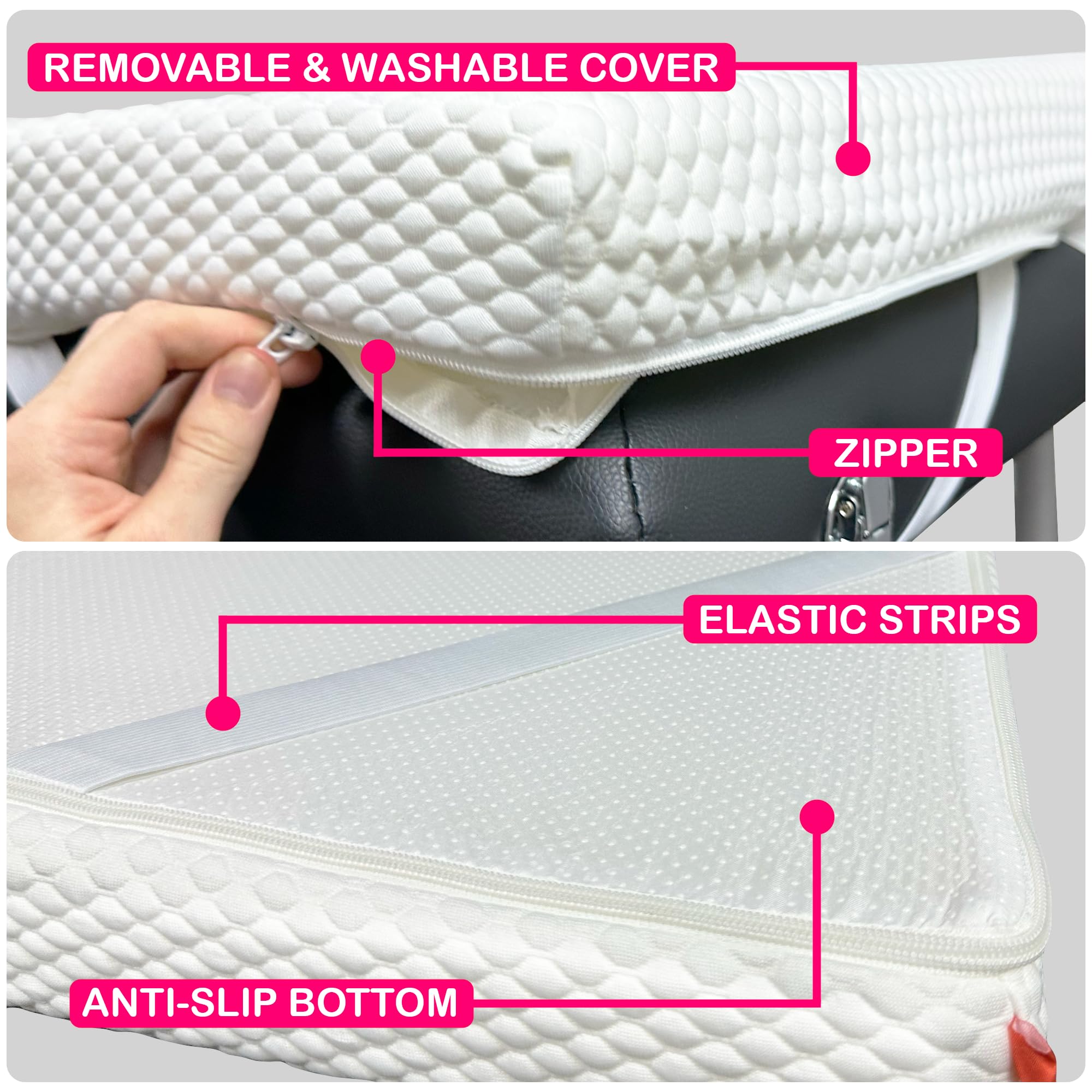 XOLLOZ | Lash Bed Mattress + Lash Bed Cover (White) | Comfortable Mattress Topper with Four Corner Straps & Anti-Slip Bottom | Spa Bed Cover for Lash Extension Bed