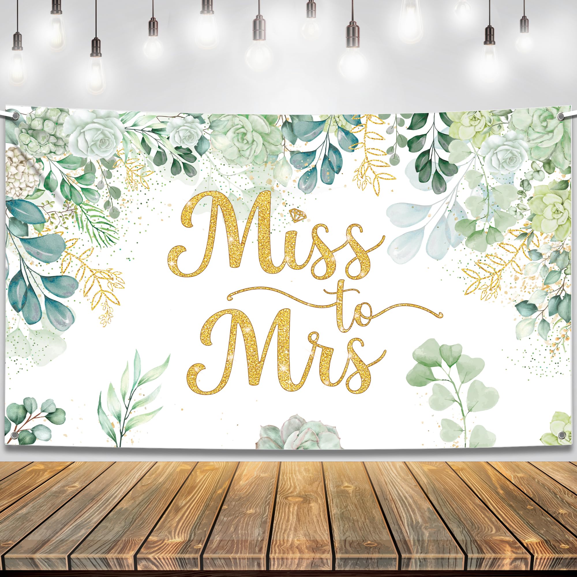 KatchOn, Green Miss to Mrs Banner - XtraLarge, 72x44 Inch | Miss to Mrs Backdrop for Green and Gold Bridal Shower Decorations | Bridal Shower Backdrop, Bachelorette Party Decorations, Miss to Mrs Sign