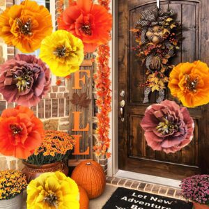 Fall Birthday Party Decorations/Thanksgving Decorations/Maroon Orange Yellow Fall Bridal Shower Decorations Burgundy Orange Crepe Paper Flowers Burgundy Fall Engagement Party