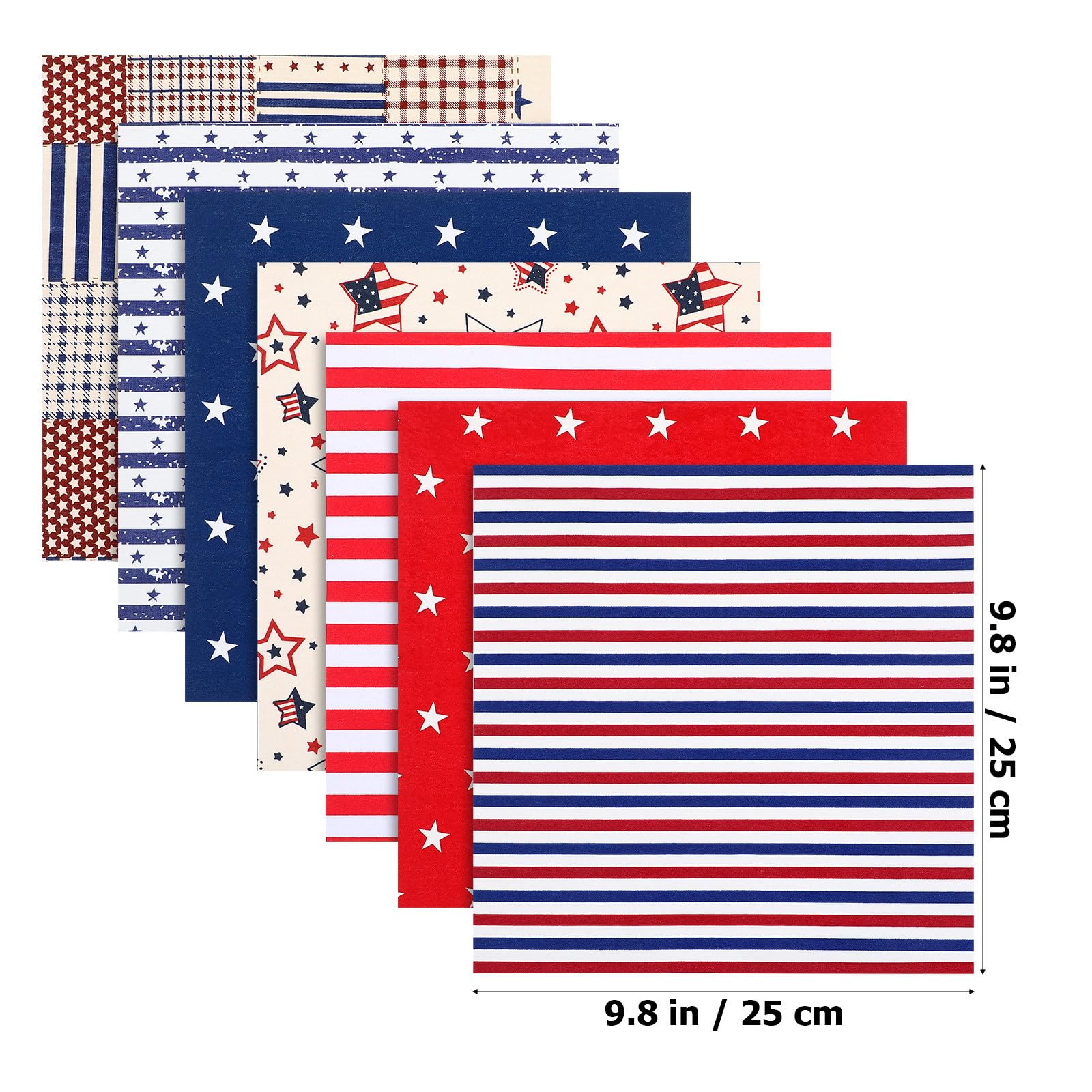 TEHAUX 7Pcs 4th of July Jelly Fabric, American Flag Cotton Fabric Patchwork Fabric for Independence Day Quilting Fabric Sewing Fabrics for Quilting Patchwork, DIY Craft, Scrapbooking