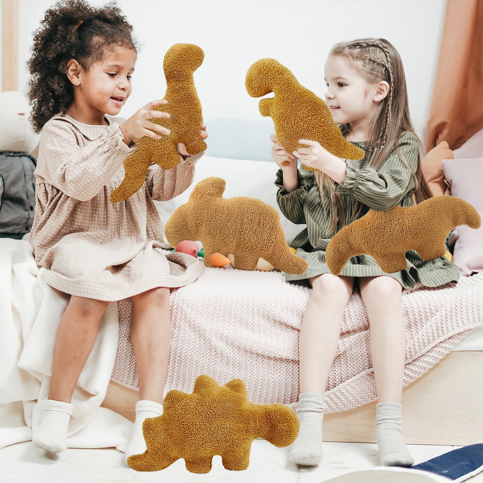 YOMOTREE Dino Chicken Nugget Plush, Soft Dinosaur Chicken Nuggets Pillow for Birthday Gifts, Dinosaur Theme Party Decorations (Dino-5pack-Small)