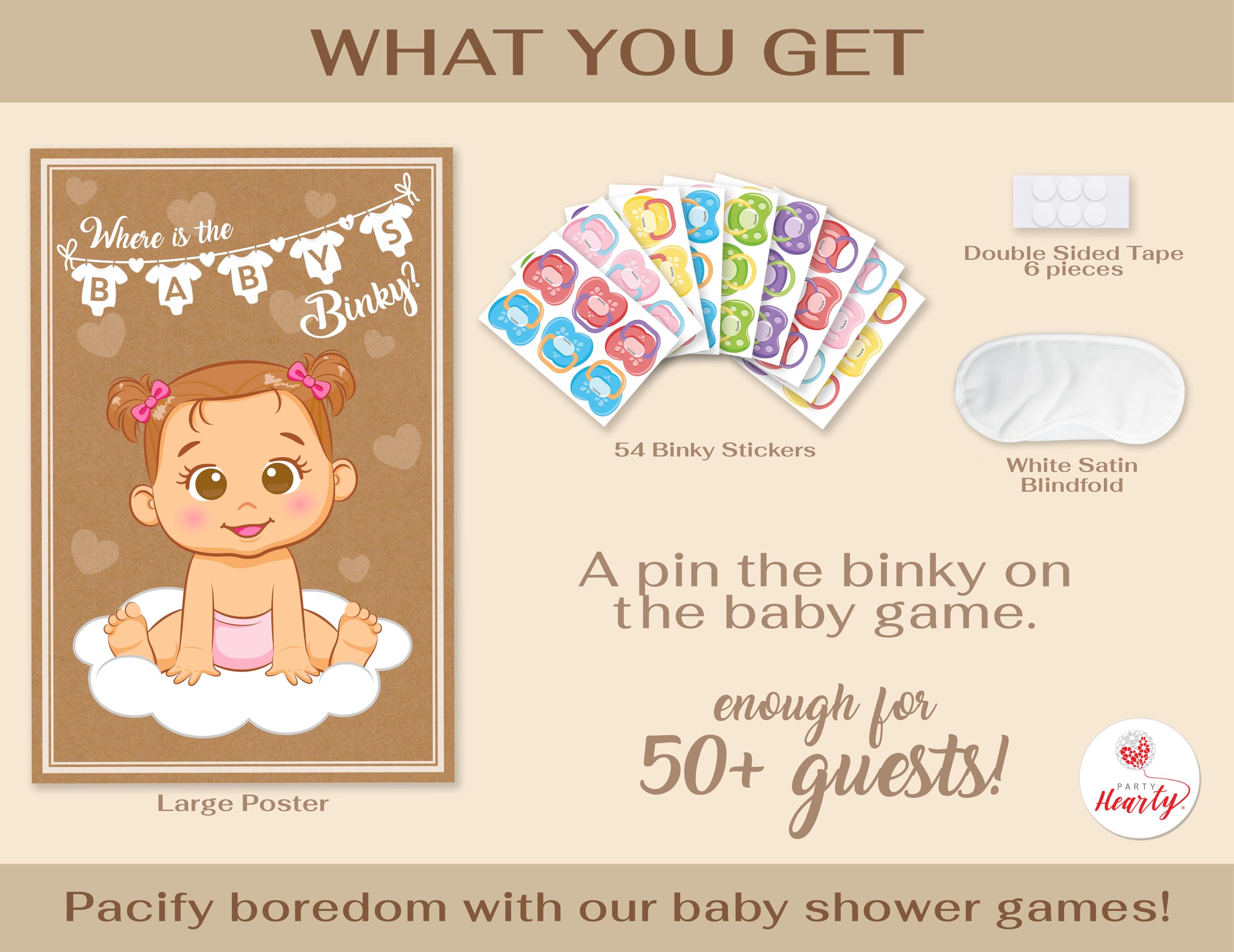 Party Hearty Funny Baby Shower Games for Girl, Pin The Pacifier on The Baby Game, Where is The Baby’s Binky, Pin The Dummy on The Baby