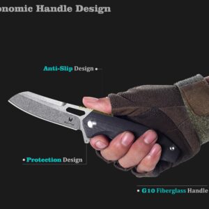 WALLOPTON Camping Folding Knife - S35VN Powder Steel G10 Handle Comfortable Grip - Great for Cutting Hunting Hiking Survival, Father’s Day Gifts for Men Husband Dad. Include Sheath & Screwdriver