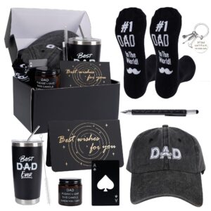 kolewo4ever 9 pieces dad gift set best dad gifts christmas gifts for dad, men with tumbler mens socks mens baseball cap dad key chain card for men father papa gifts from son daughter kids