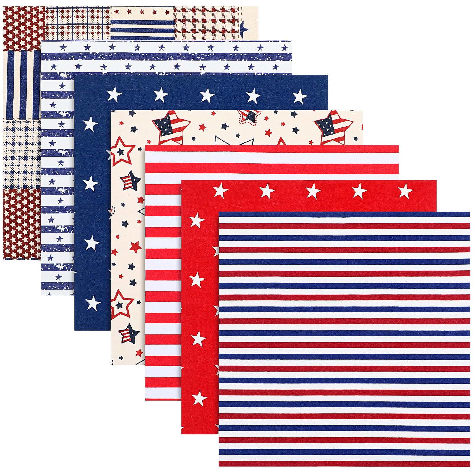 TEHAUX 7Pcs 4th of July Jelly Fabric, American Flag Cotton Fabric Patchwork Fabric for Independence Day Quilting Fabric Sewing Fabrics for Quilting Patchwork, DIY Craft, Scrapbooking