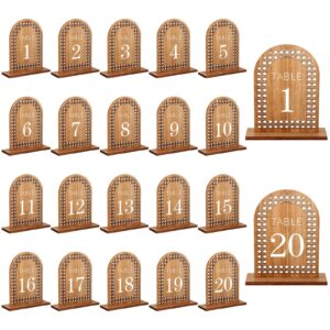 soaoo 20 pcs wooden table numbers 1-20 rattan arch wedding table numbers with wooden base wooden wedding sign for table banquet restaurant wedding party decor