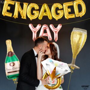 KatchOn, Yay Engaged Balloons Set - 37 Inch, Pack of 13 | Engagement Balloons, Engagement Party Decorations | Champagne Balloon, Engagement Decorations | Ring Balloons, Bachelorette Party Decorations