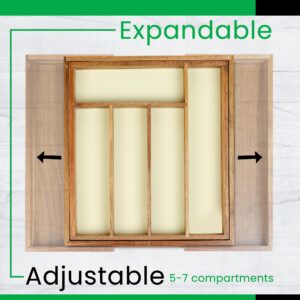 RELYZ Premium Acacia Expandable Drawer Organizer - Superior Tray with Groove Dividers for Cutlery (7 Slots, Natural)