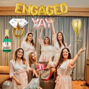 KatchOn, Yay Engaged Balloons Set - 37 Inch, Pack of 13 | Engagement Balloons, Engagement Party Decorations | Champagne Balloon, Engagement Decorations | Ring Balloons, Bachelorette Party Decorations