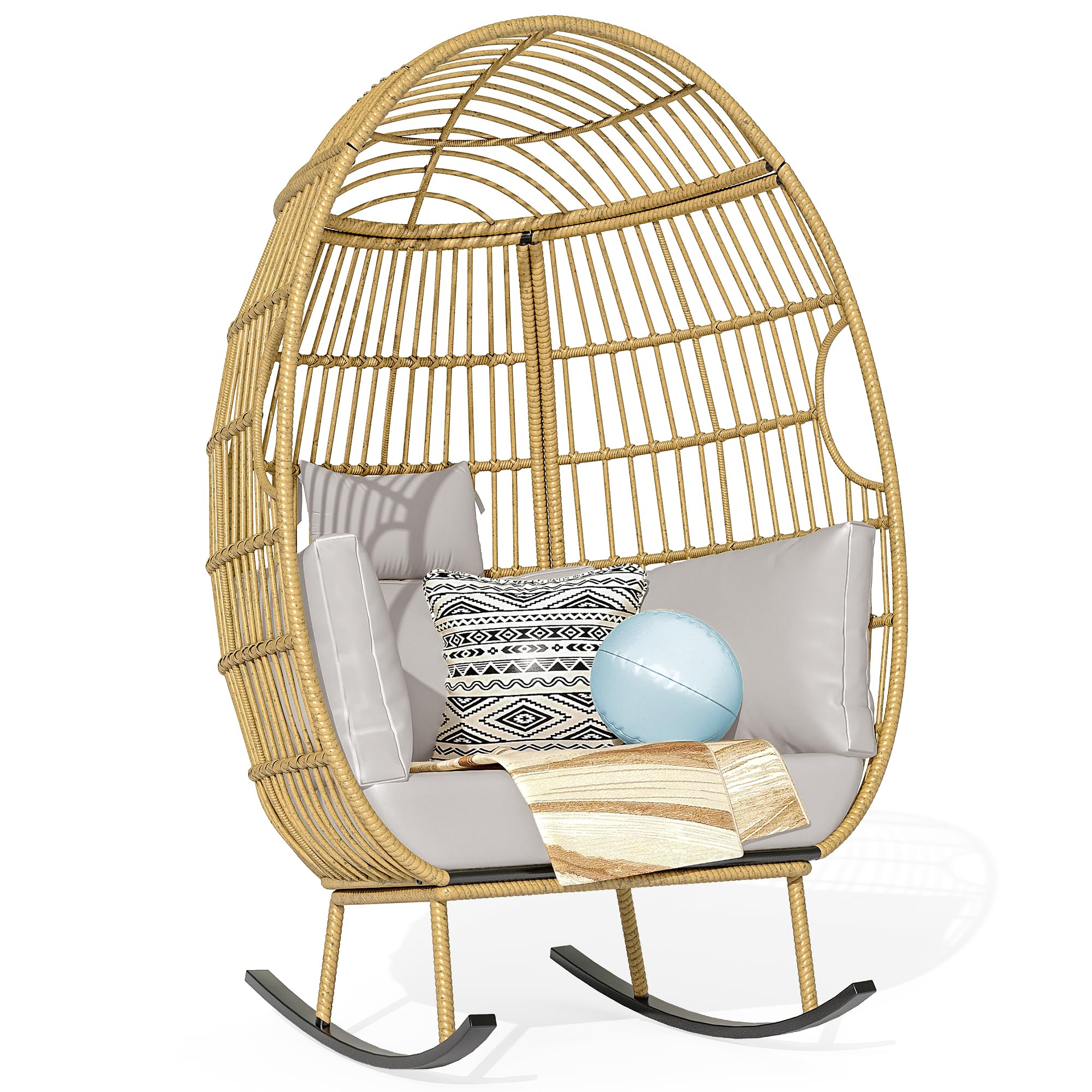 YITAHOME Wicker Egg Chair Outdoor, Patio Egg Chair, Rocking Egg Chair for Outside, Grey