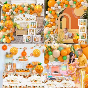 Winrayk Little Cutie Baby Shower Decorations Boy Girl, Baby Boxes with Letters Orange Balloon Arch A Little Cutie is On The Way Backdrop Tablecloth Foil Balloon Gender Reveal Baby Shower Decor Neutral