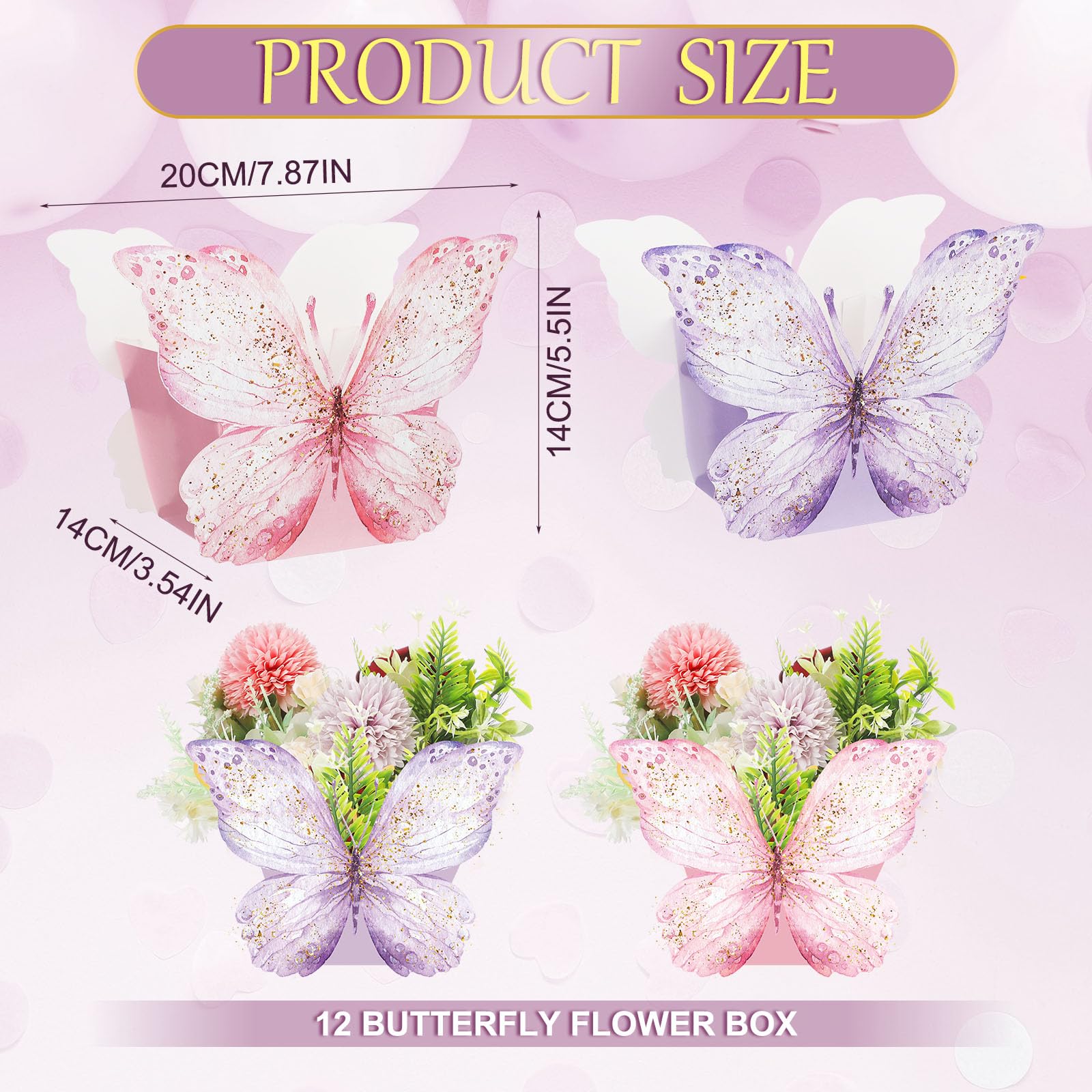 Wettarn 12 Pcs Butterfly Centerpieces Baby Shower for Tables Butterfly Party Favor Decorations Tea Party Butterfly Flower Boxes Table Decorations for Baby Shower Birthday Wedding Garden Tea Party