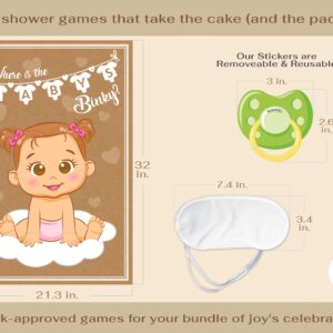 Party Hearty Funny Baby Shower Games for Girl, Pin The Pacifier on The Baby Game, Where is The Baby’s Binky, Pin The Dummy on The Baby