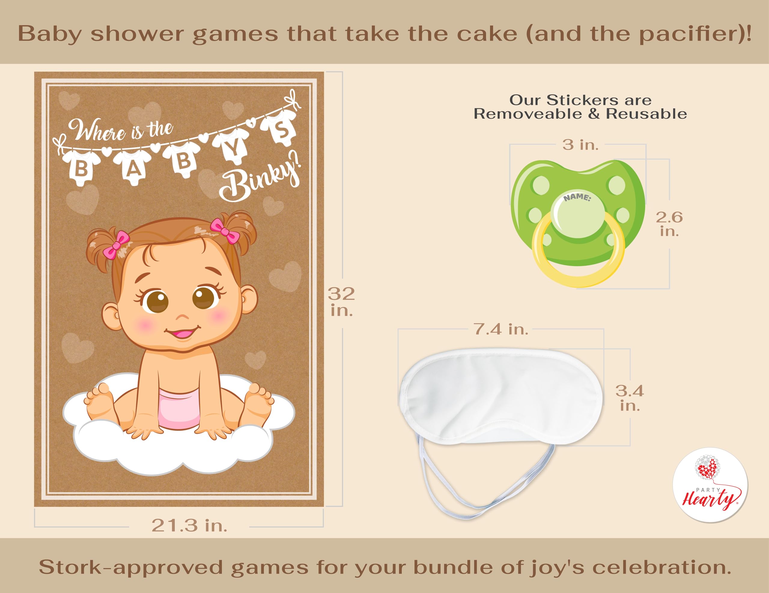 Party Hearty Funny Baby Shower Games for Girl, Pin The Pacifier on The Baby Game, Where is The Baby’s Binky, Pin The Dummy on The Baby