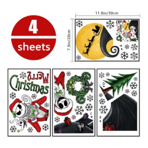 Yovkky 158 PCS Merry Christmas Nigh.tmar.e BEF.ore Christmas Window Clings, Santa Claus Xmas Tree Stickers Decals Decor, 2025 New Year Winter Holiday Party Home Kitchen Decorations