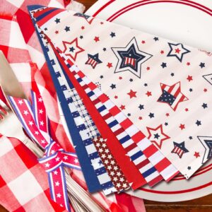 TEHAUX 7Pcs 4th of July Jelly Fabric, American Flag Cotton Fabric Patchwork Fabric for Independence Day Quilting Fabric Sewing Fabrics for Quilting Patchwork, DIY Craft, Scrapbooking