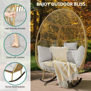 YITAHOME Wicker Egg Chair Outdoor, Patio Egg Chair, Rocking Egg Chair for Outside, Grey