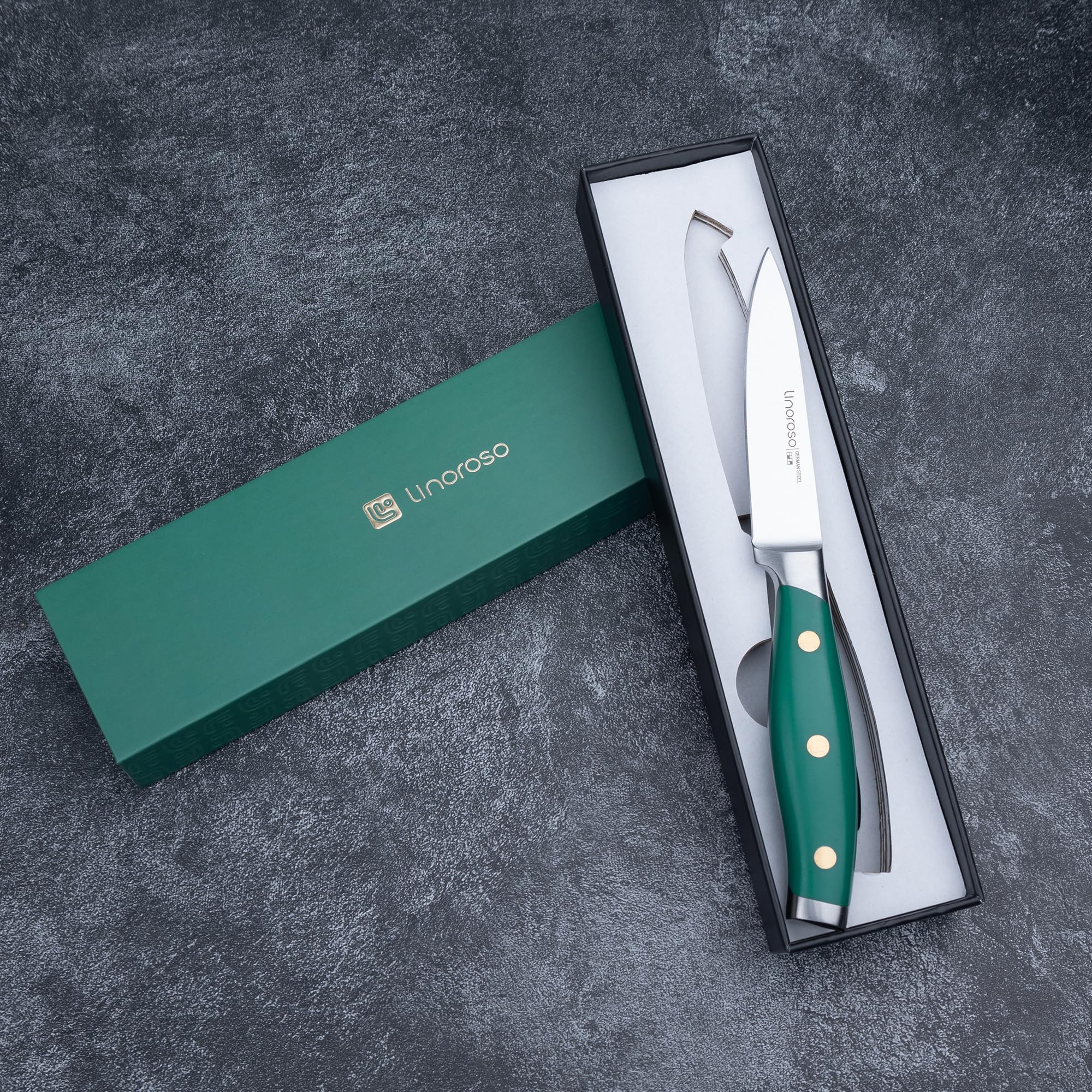 linoroso Paring Knife 3.5 inch Small Kitchen Knife with Premium Gift Box, German Carbon Stainless Steel Fruit Knife, Ultra Sharp Knife for Cutting and Peeling, Gifts for Women and Men