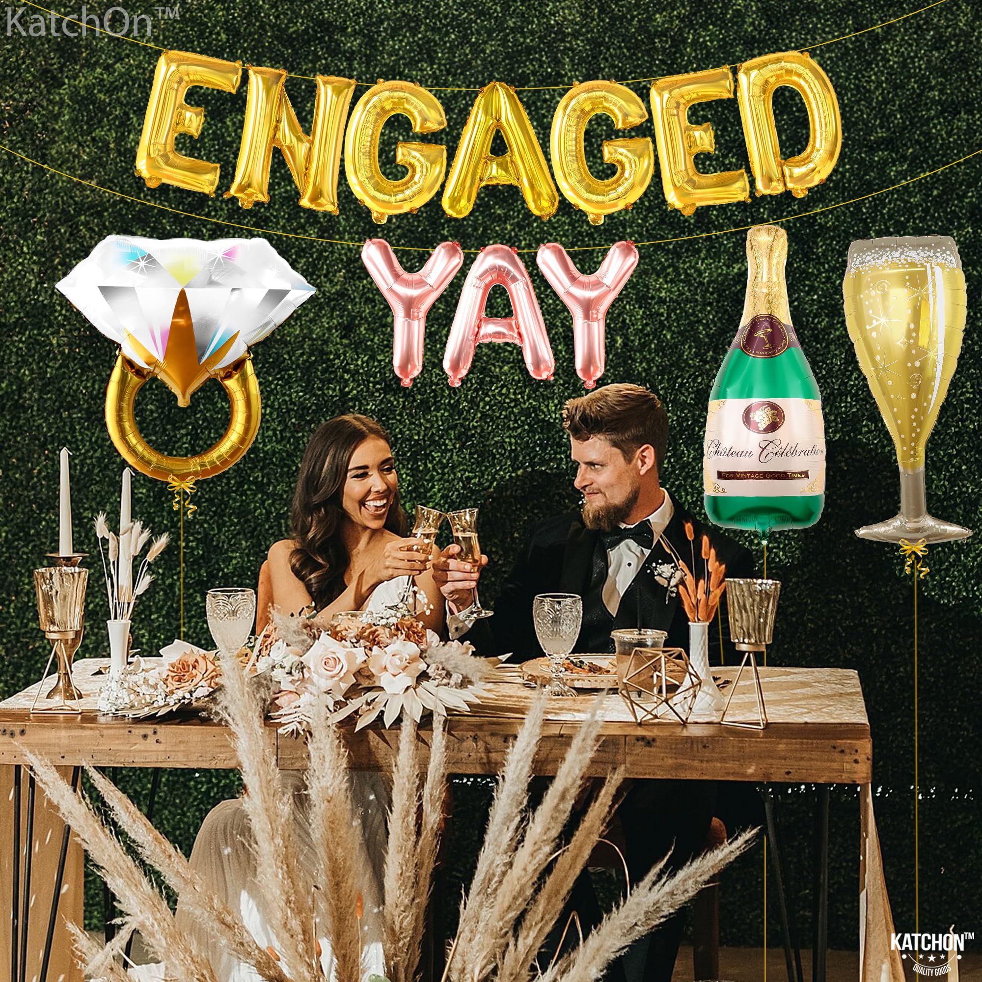 KatchOn, Yay Engaged Balloons Set - 37 Inch, Pack of 13 | Engagement Balloons, Engagement Party Decorations | Champagne Balloon, Engagement Decorations | Ring Balloons, Bachelorette Party Decorations