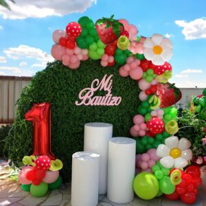 Strawberry Balloons Arch Kit Red Light Pink Green and White with Daisy Foil Balloon for Strawberry Party Decoration Girls Birthday berry sweet baby shower decorations