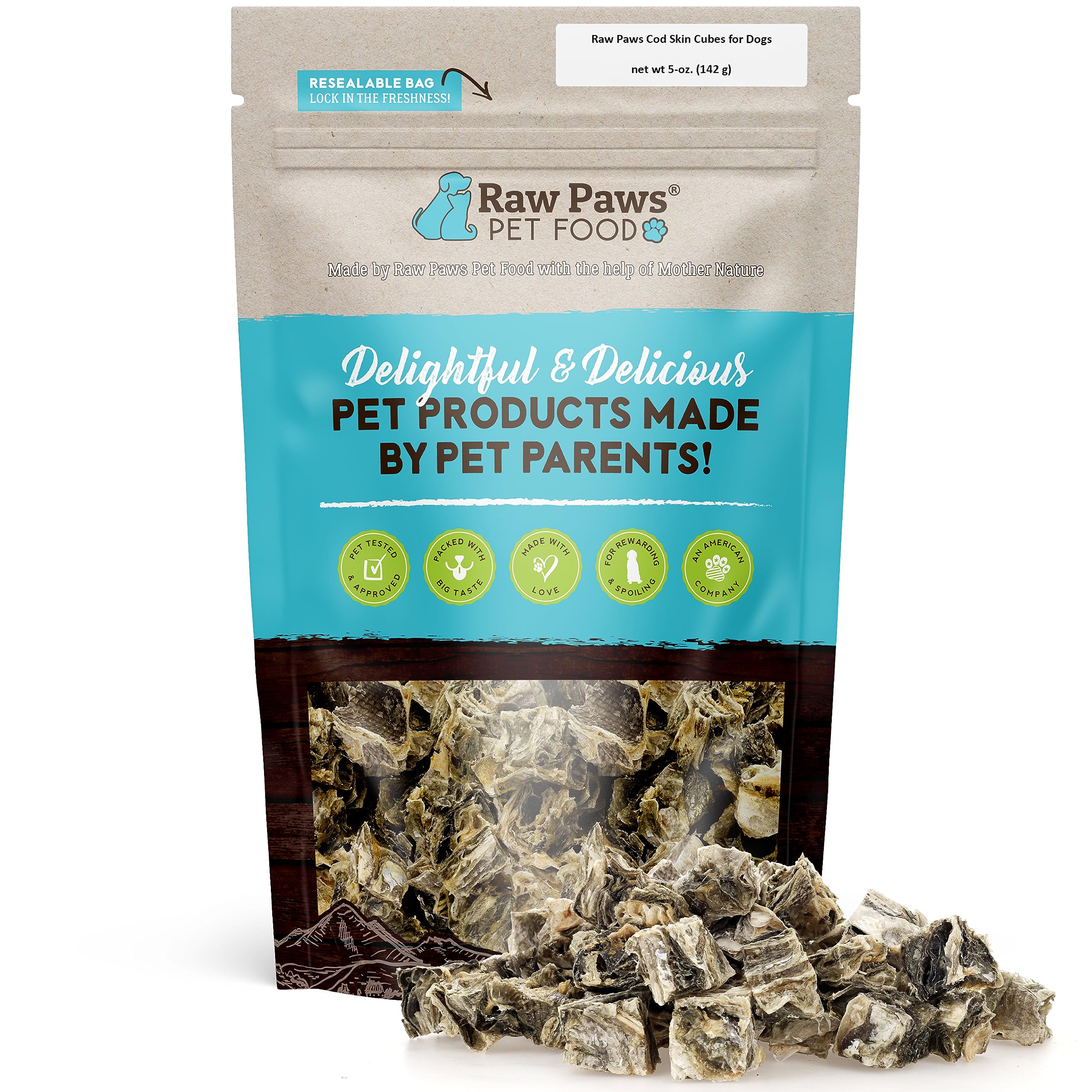 Raw Paws Cod Skin Cubes for Dogs, 5-oz – Cod Skins for Dogs - Fish Skins for Dogs - Fish Skin Chews for Dogs - Cod Skin Dog Treats - Cod Treats for Dogs - Crunchy Cod Treats for Dogs - Cod Dog Treats