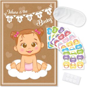 party hearty funny baby shower games for girl, pin the pacifier on the baby game, where is the baby’s binky, pin the dummy on the baby