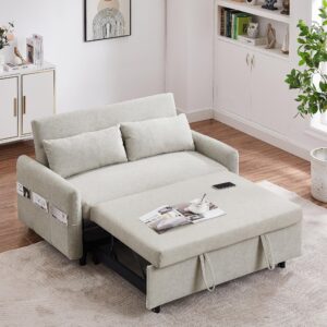 habitrio modern 55.1" pull out sleep sofa bed 2 seater loveseats sofa couch with adjsutable backrest,multifunctional small sofa bed with 2 pillows for apartment office living room