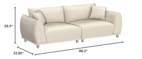 Container Furniture Direct Stylish and Luxurious Velvet Sofa with Modern Corner Design, Living Room Furniture with Minimalist Vibes, Two Accent Pillows Included, Cream White