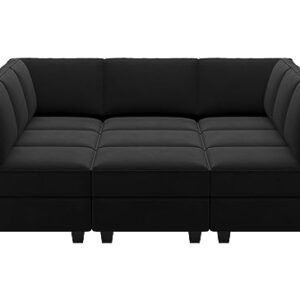 Belffin Modular Sectional Sofa with Ottomans Velvet Reversible Sleeper Chaise Bed Storage Seat Black