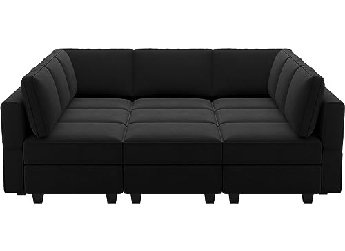 Belffin Modular Sectional Sofa with Ottomans Velvet Reversible Sleeper Chaise Bed Storage Seat Black