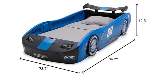 Delta Children Turbo Race Car Twin Bed, Blue Snooze 6 inch Memory Foam Twin Mattress (Bundle)