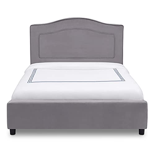 Delta Children Upholstered Twin Bed, Grey Snooze 6 inch Memory Foam Twin Mattress (Bundle)