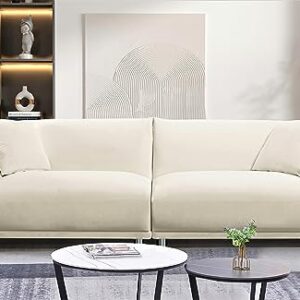 Container Furniture Direct Stylish and Luxurious Velvet Sofa with Modern Corner Design, Living Room Furniture with Minimalist Vibes, Two Accent Pillows Included, Cream White