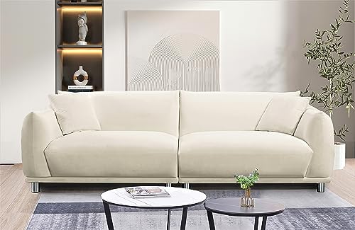 Container Furniture Direct Stylish and Luxurious Velvet Sofa with Modern Corner Design, Living Room Furniture with Minimalist Vibes, Two Accent Pillows Included, Cream White