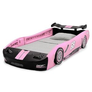 Delta Children Turbo Race Car Twin Bed, Pink Snooze 6 inch Memory Foam Twin Mattress (Bundle)