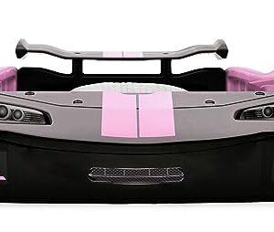 Delta Children Turbo Race Car Twin Bed, Pink Snooze 6 inch Memory Foam Twin Mattress (Bundle)