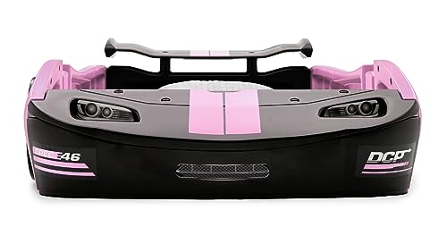 Delta Children Turbo Race Car Twin Bed, Pink Snooze 6 inch Memory Foam Twin Mattress (Bundle)