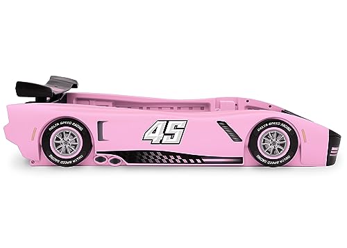 Delta Children Turbo Race Car Twin Bed, Pink Snooze 6 inch Memory Foam Twin Mattress (Bundle)