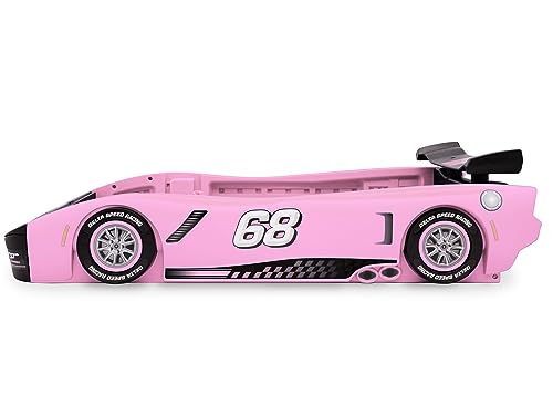 Delta Children Turbo Race Car Twin Bed, Pink Snooze 6 inch Memory Foam Twin Mattress (Bundle)