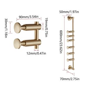 MIMODA Vertical Coat Rack Wall Mounted, 6 Hooks Wall Mount Coat Hooks Coat Rack for Entryway Bedroom Coats Scarfs Bag Hat Umbrella Space Saving (Gold)