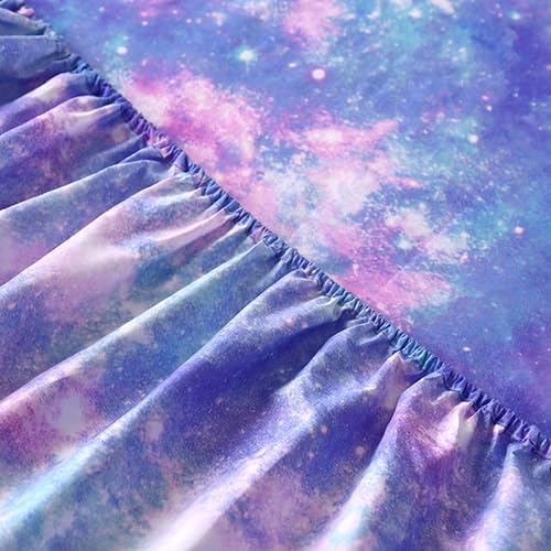 SDIII 3PCS Colorful Space Fitted Sheet Set Twin, 1 Fitted Sheet and 2 Pillowcases, Bed in a Bag Galaxy Fitted Twin Sheet, Aesthetic Twin Bed Sheet Set for Kids Boys and Girls