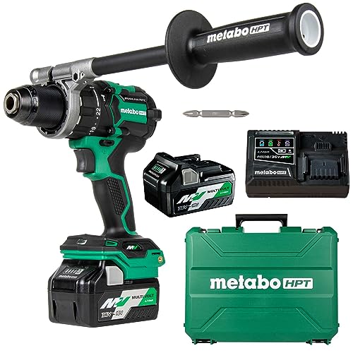 Metabo HPT 36V MultiVolt Cordless ½-Inch Hammer Drill Kit 1,400 in-lbs. Max Torque Reactive Force Control Optional AC Adapter DV36DC