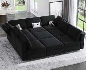 belffin modular sectional sofa with ottomans velvet reversible sleeper chaise bed storage seat black