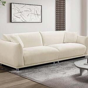 Container Furniture Direct Stylish and Luxurious Velvet Sofa with Modern Corner Design, Living Room Furniture with Minimalist Vibes, Two Accent Pillows Included, Cream White