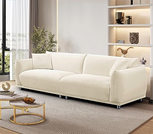 Container Furniture Direct Stylish and Luxurious Velvet Sofa with Modern Corner Design, Living Room Furniture with Minimalist Vibes, Two Accent Pillows Included, Cream White