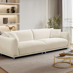 Container Furniture Direct Stylish and Luxurious Velvet Sofa with Modern Corner Design, Living Room Furniture with Minimalist Vibes, Two Accent Pillows Included, Cream White