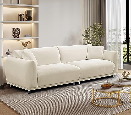 Container Furniture Direct Stylish and Luxurious Velvet Sofa with Modern Corner Design, Living Room Furniture with Minimalist Vibes, Two Accent Pillows Included, Cream White