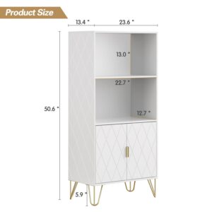 Anbuy White Bookshelf, 3 Tier Tall Bookcase with Doors, Storage Wood Shelves Modern Bookcases, Library Book Case for Living Room Bedroom Home Office Kitchen